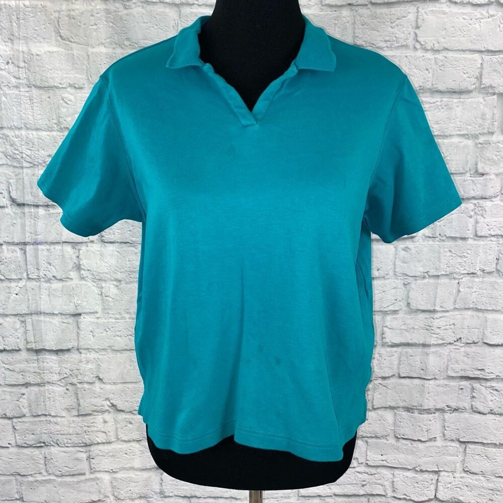 Classic elements petite 100% cotton short sleeve collared vneck sz L 14/16